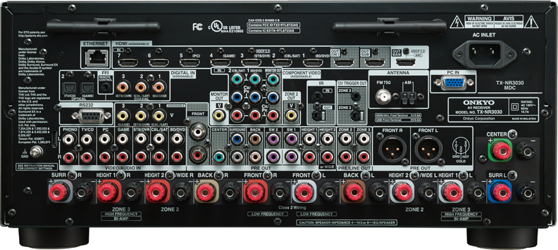 Receptor A/V para red digital con 11.2-Can y listo para Dolby Atmos con HDMI 2.0 TX-NR3030 back